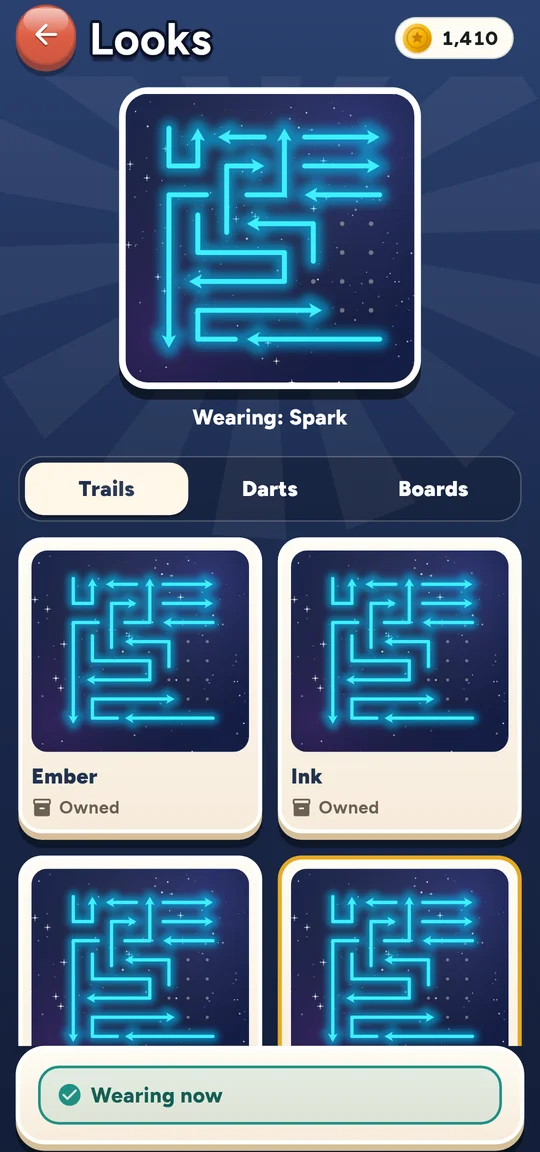 The Looks wardrobe with trails, darts and boards