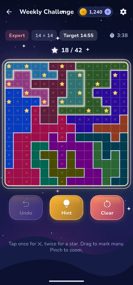 The 14×14 Weekly Challenge with three stars per region